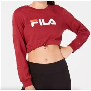 fila super cropped sweatshirt retro snap drawstring snatched waist y2k sz med